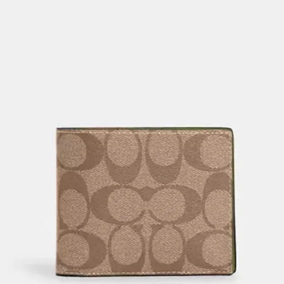 New Coach  3 IN 1 WALLET IN SIGNATURE CANVAS Yellow Green/Khaki - Picture 2 of 2